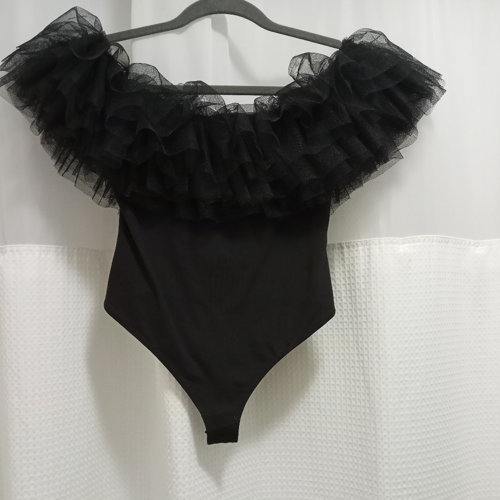 Free People Big Love Black Off-Shoulder Bodysuit. Size Xs. NWT. - Picture 3 of 8